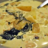 Creamy White Bean Potato and Kale Soup: https://vedgedout.com/2013/02/22/creamy-white-bean-potato-and-kale-soup-with-vegan-sausage/
