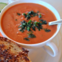 Tomato Basil Bisque: https://vedgedout.com/2013/04/12/caprese-vegan-grilled-cheese-sandwiches-with-vegan-tomato-basil-bisque/
